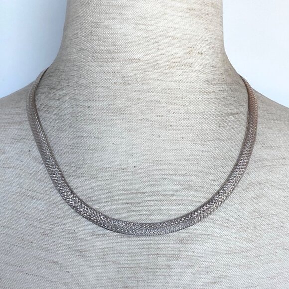 Sterling Silver 925 SU Italy Textured 6.5MM Wide Herringbone Chain Necklace 18" - Picture 3 of 16